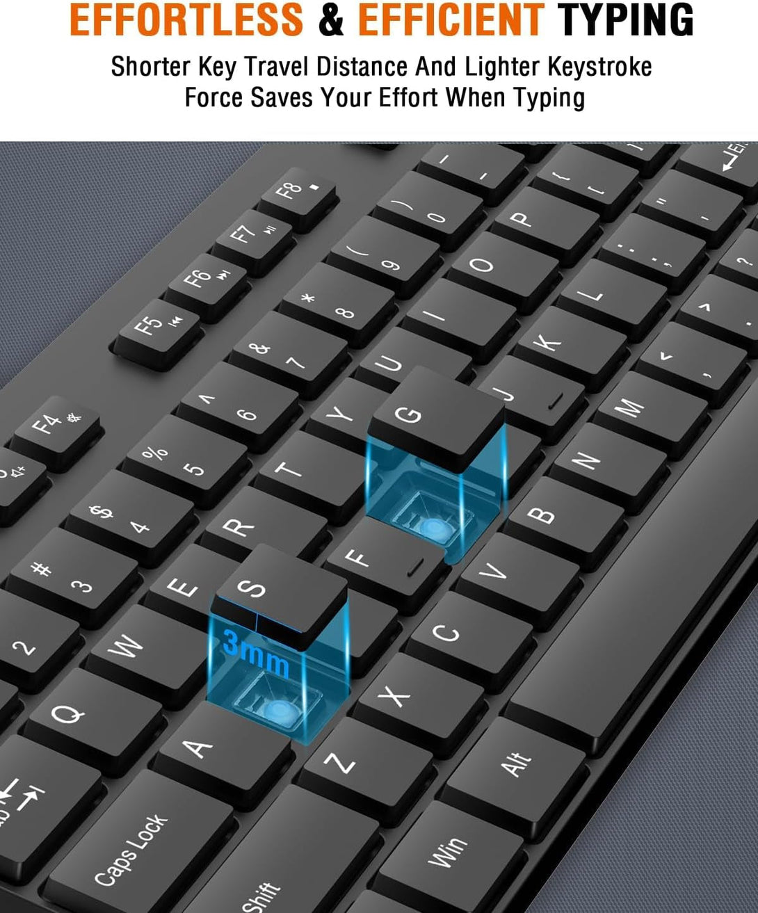 Wireless Keyboard and Mouse Combo, EDJO Silent Full Size Cordless USB Keyboard Mouse, 2.4Ghz Lag-Free, Long Battery Life, for Computer, Laptop, PC, Chromebook, Windows (Black, 1 Pack)