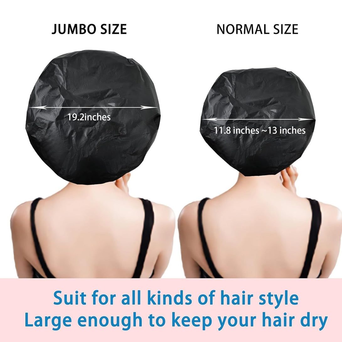 Jumbo Size Shower Cap 2 PCS Waterproof Shower Caps for Women, Extra Large Shower Cap, Reusable Super Large Bath Caps Hair Cap for Long Thick Curly Hair, Locs, Twist Braids - Black + Purple