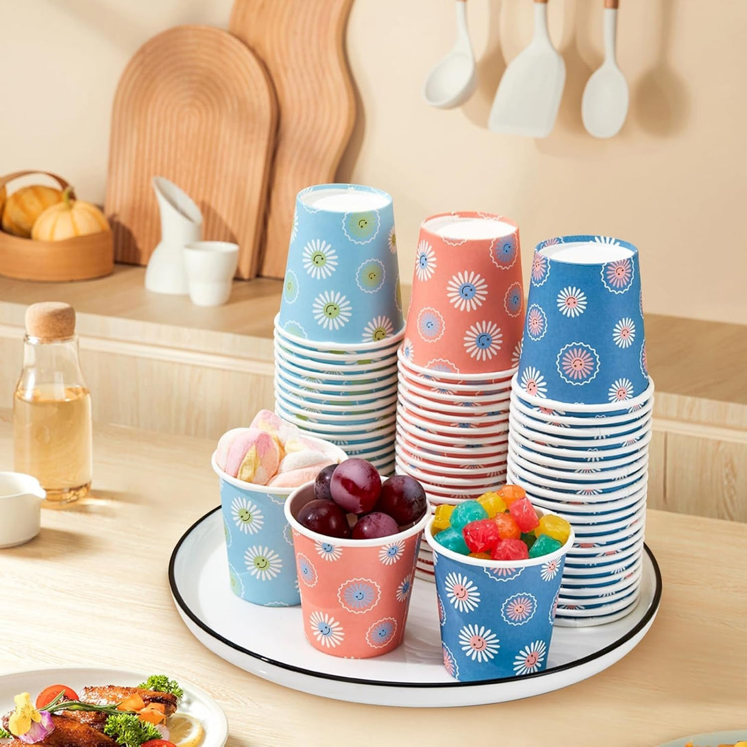 300 Pack 5 Oz Paper Cups, Disposable Bathroom Cups, Small Mouthwash Cups, Hot/Cold Beverage Drinking Mini Cup for Party, Picnic, BBQ, Travel (Daisy)