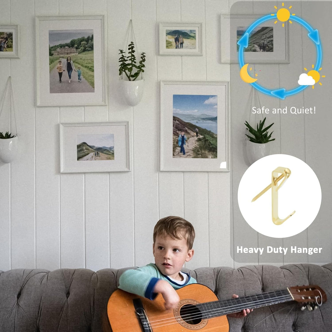 200 Pieces Picture Hangers, 3 Sizes Picture Hanging Kit Including 10Lb/30Lb/50Lb Picture Hanging Hooks, Heavy Duty Picture Hooks with Nails for Drywall Wooden Wall (Gold)