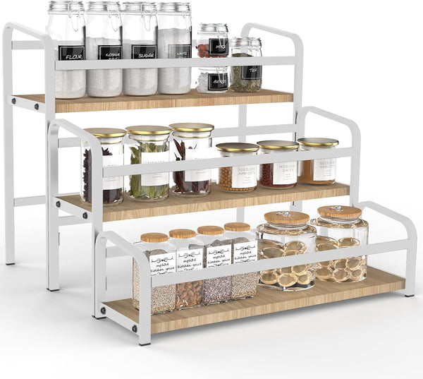 Spice Rack Organizer for Countertop , 3-Tier Spice Storage Holder with Magnetic Connetion for Kitchen , Durable Syrup Rack with Fall Protection ,Versatile Display Rack for Wine Bottles,Cosmetics.