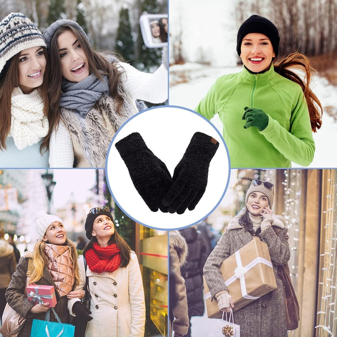 Vigrace Winter Touchscreen Gloves for Women Chenille Warm Knit with 3 Touch Screen Fingers Texting Elastic Cuff Thermal Glove