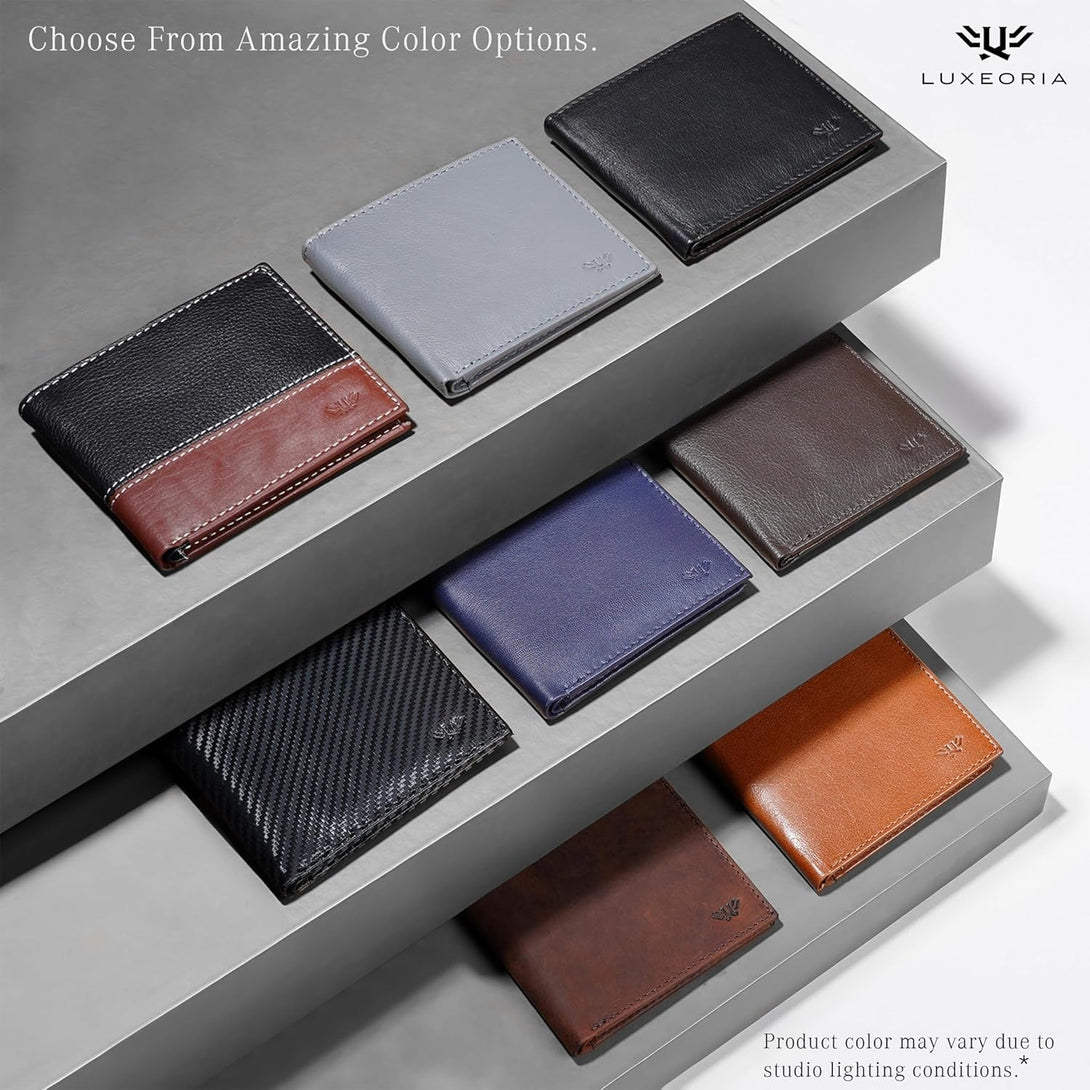LUXEORIA Full Grain Genuine Leather Wallet for Men, Handcrafted Travel Wallet, Minimalist Mens Slim Bifold Wallet, Anti-Theft RFID Blocking Wallet for Men'S, Bi-Fold - Carbon