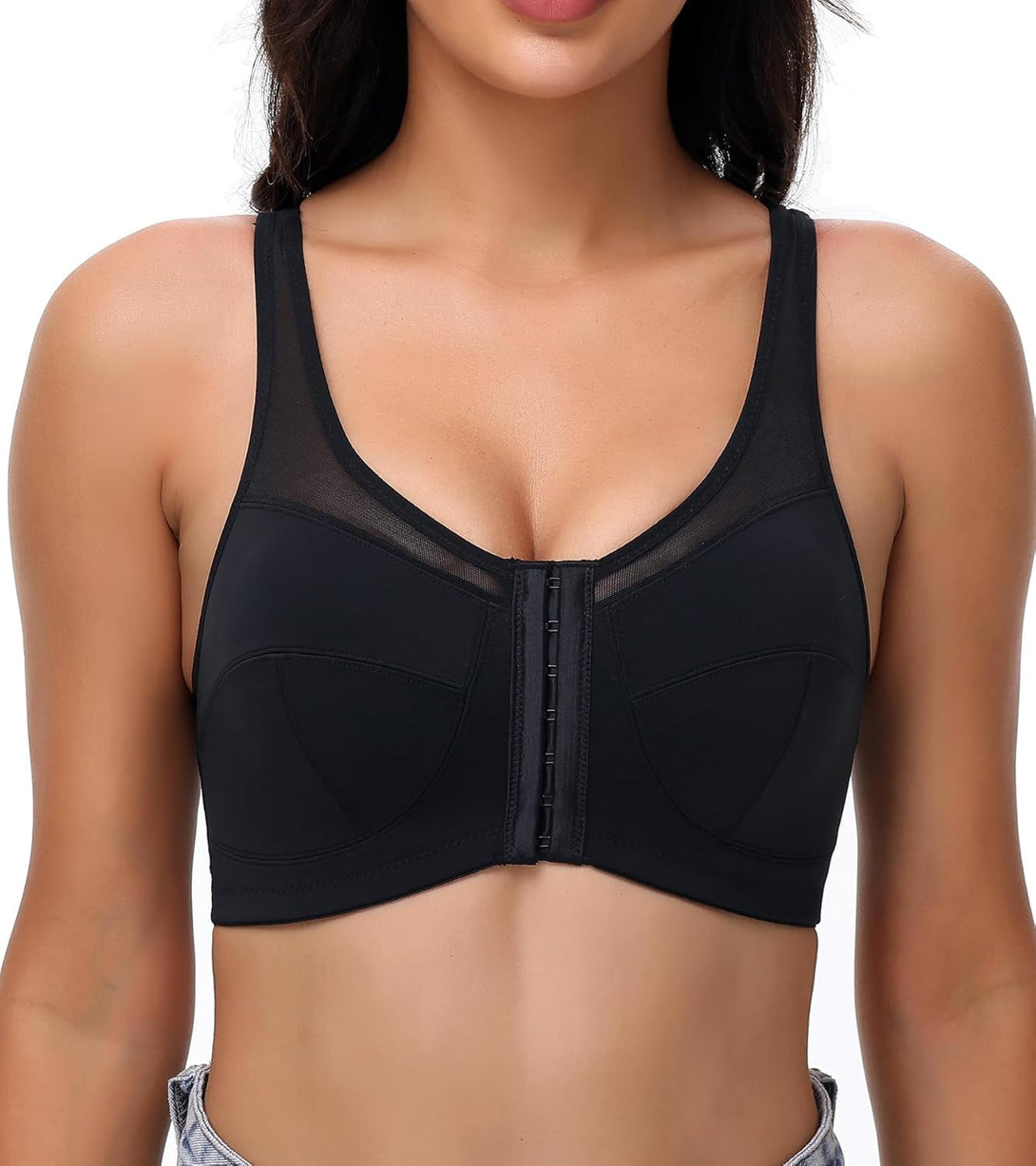 Everyday Comfort Front Closure Posture Bra for Women Wireless plus Size Non-Paded with Wide Strap