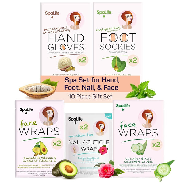 Spalife Pink 10 Piece Spa Gift Set - Korean Skin Care Set with Travel Size Face, Hand, Foot & Nail Products - Skincare Bundle for Women