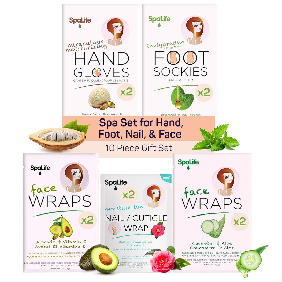 Spalife Pink 10 Piece Spa Gift Set - Korean Skin Care Set with Travel Size Face, Hand, Foot & Nail Products - Skincare Bundle for Women