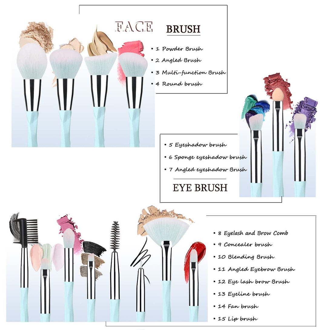 111 Pink Blue Gradient Makeup Brushes and Makeup Sponges Set 18Pcs/Set ，Soft Synthetic Fiber Makeup Brush Set，Suitable for Beginners/Makeup Artists, Valentine'S Day, Christmas Gifts