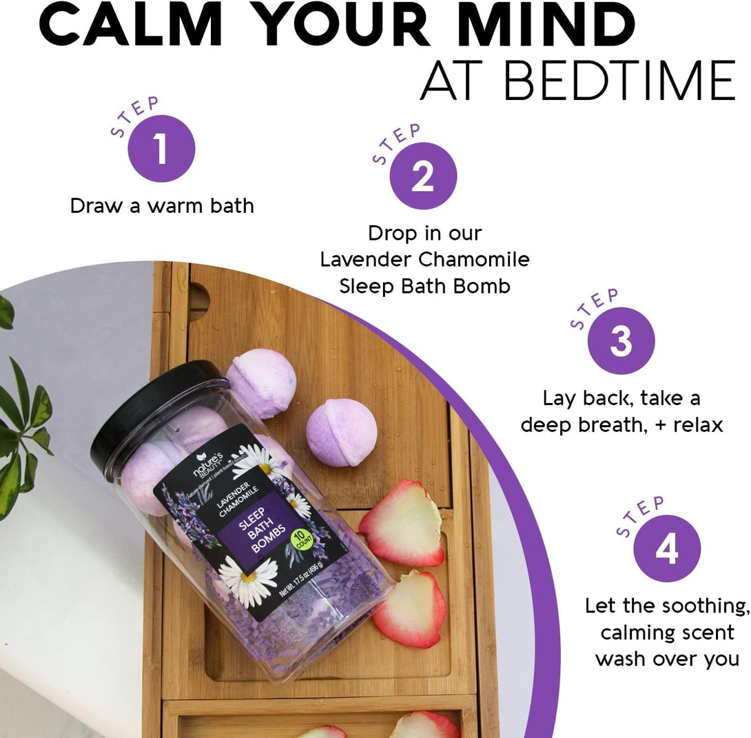Nature'S Beauty Lavender Chamomile Sleep Bath Bomb Gift Set Multi-Pack- Luxury Fizzy Relax Spa Bomb W/Vanilla + Citrus Scent Made with Coconut Oil + Witch Hazel, 17.5 Oz | 10 Ct Ea (2 Pack)