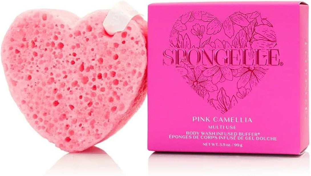 SPONGELLÉ Pink Camellia Body Buffer – All-In-One Exfoliating Sponge & Body Wash for Valentine'S & Mother'S Day Gifts