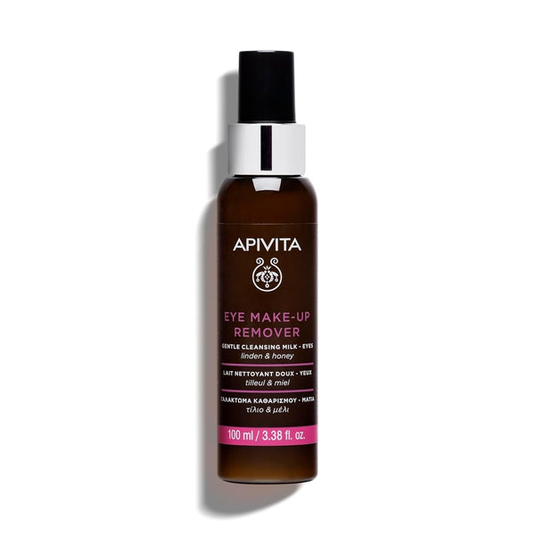 Apivita Eye Makeup Remover | Hydrating & Soothing Gentle Cleansing Milk with Linden & Honey, 100 Ml / 3.38 Oz