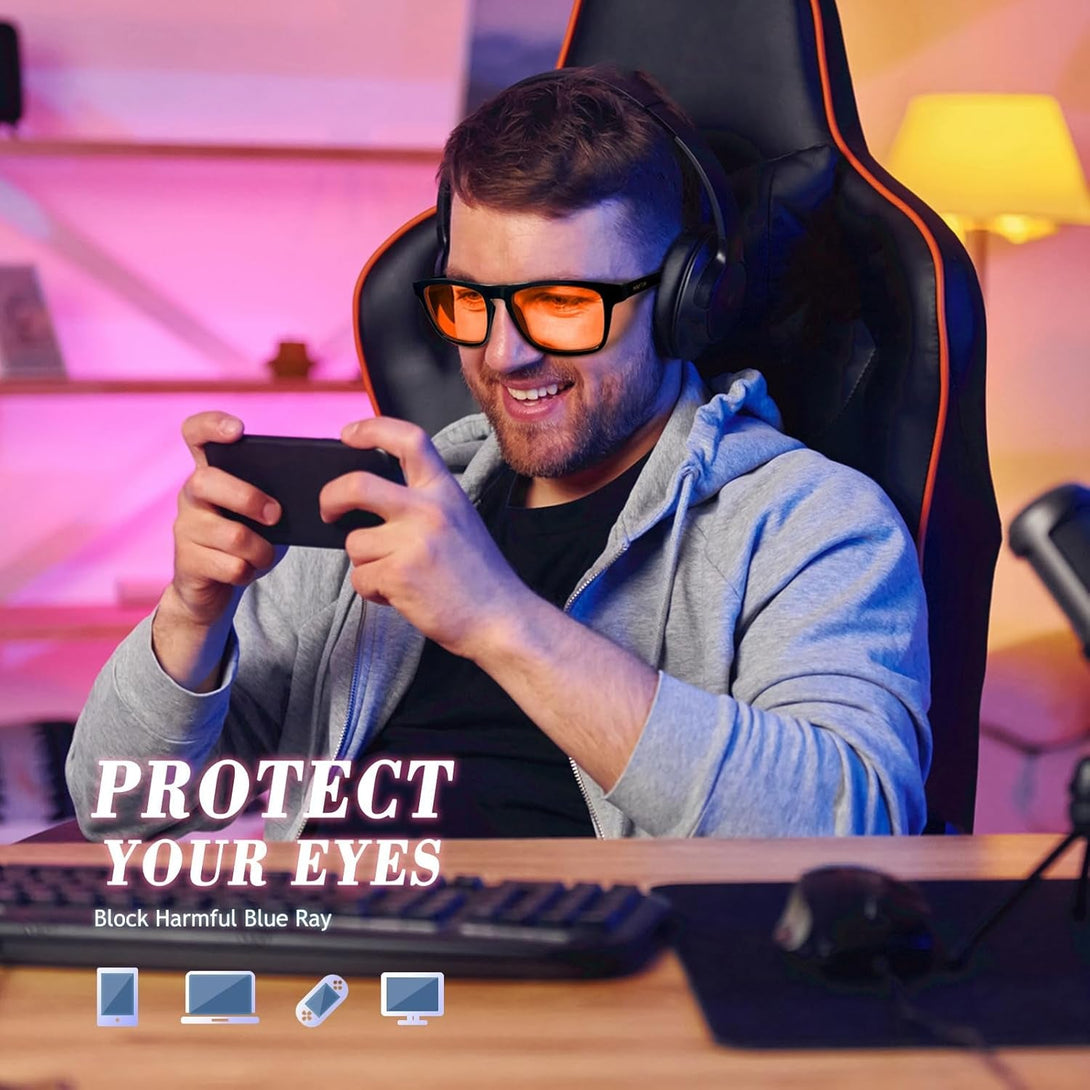 2 Pack Blue Light Glasses Men Woman, Computer Gaming Glasses Men, Blue Ray Filtering Amber Lens anti Eye Strain