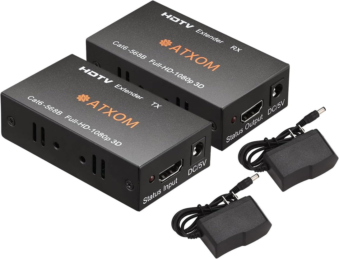 HDMI over Ethernet Extender, over Cat 5E/6/7 LAN Cable, up to 200Ft, Full HD 1080P @ 60HZ, EDID Copy, Dolby Digital/Dts Compatible, High Resolution Signal, Balun Transmitter and Receiver