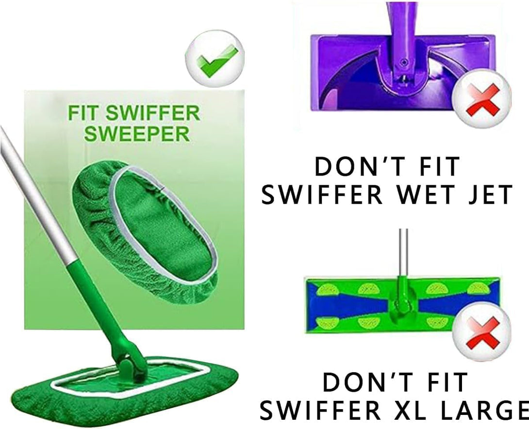 6 Pack Reusable Microfiber Mop Pads for Swiffer Sweeper - Wet & Dry Cleaning Cloths - Mop Head Replacement Washable Refills for Household Floors (6Pack Green)