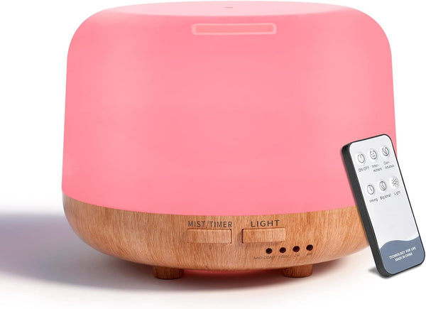 Aromatherapy Essential Oil Home Diffuser with Remote Control, 300ML Large Room Cool Mist Air Humidifier, 8 Hours Quiet Operation, Timer, 7 Colors LED Night Night，Suitable Home,Yoga.