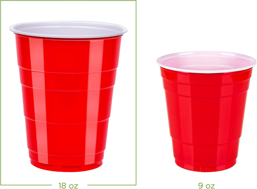 Amazon Basics Disposable Plastic Party Cups, Red, 18Oz, 50 Count