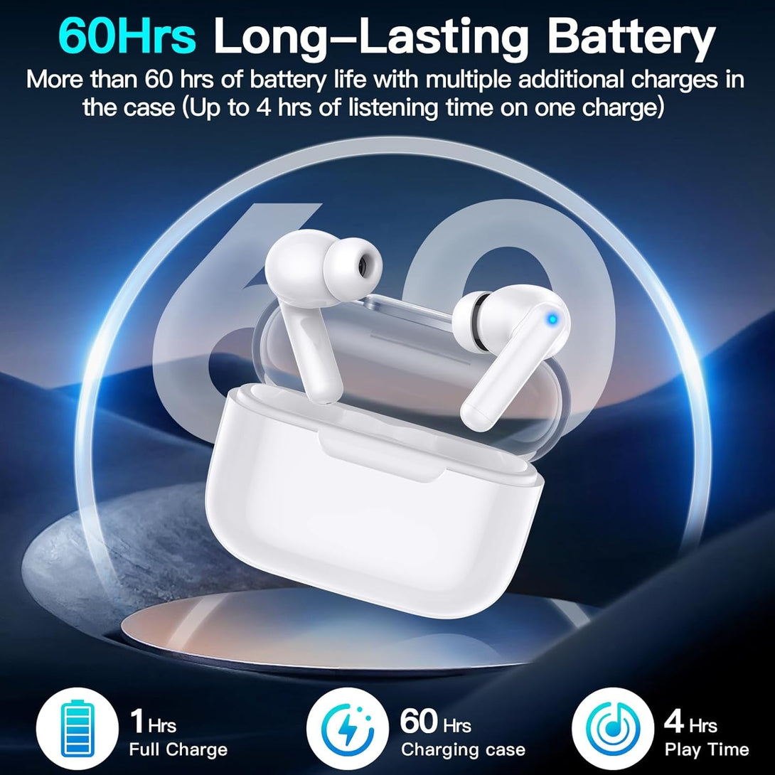 Kurdene P3 Wireless Earbuds Bluetooth 5.3 Headphones, Deep Bass Stereo with Microphone Earphones In-Ear, Immersive Premium Sound Ear Buds for Iphone, Android-Clear