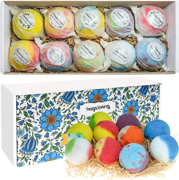 Bath Bombs Gift Set, 10 Organic Bubble Bombs, for Valentineâ€™S Day, Christmas
