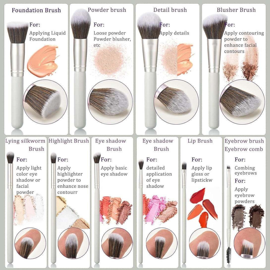 10Pcs Makeup Brush Set with Sponges and Drying/Storage Case，Best Gift for Women/Girls, Used for Powder, Foundation, Highlight, Eye Shadow, Concealer, Etc., Suitable for Beginners (Green 13Pcs)