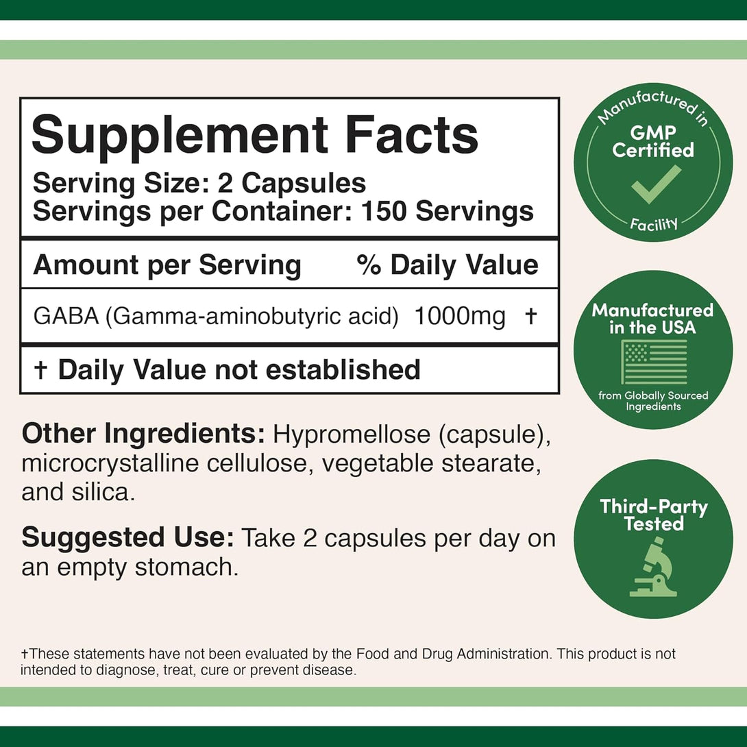GABA Supplement (300 Capsules, 1,000Mg per Serving) Promotes Calm, Relaxation, and Supports Sleep (Vegan Safe, Gluten Free, Non-Gmo)(Gamma Aminobutyric Acid) by Double Wood