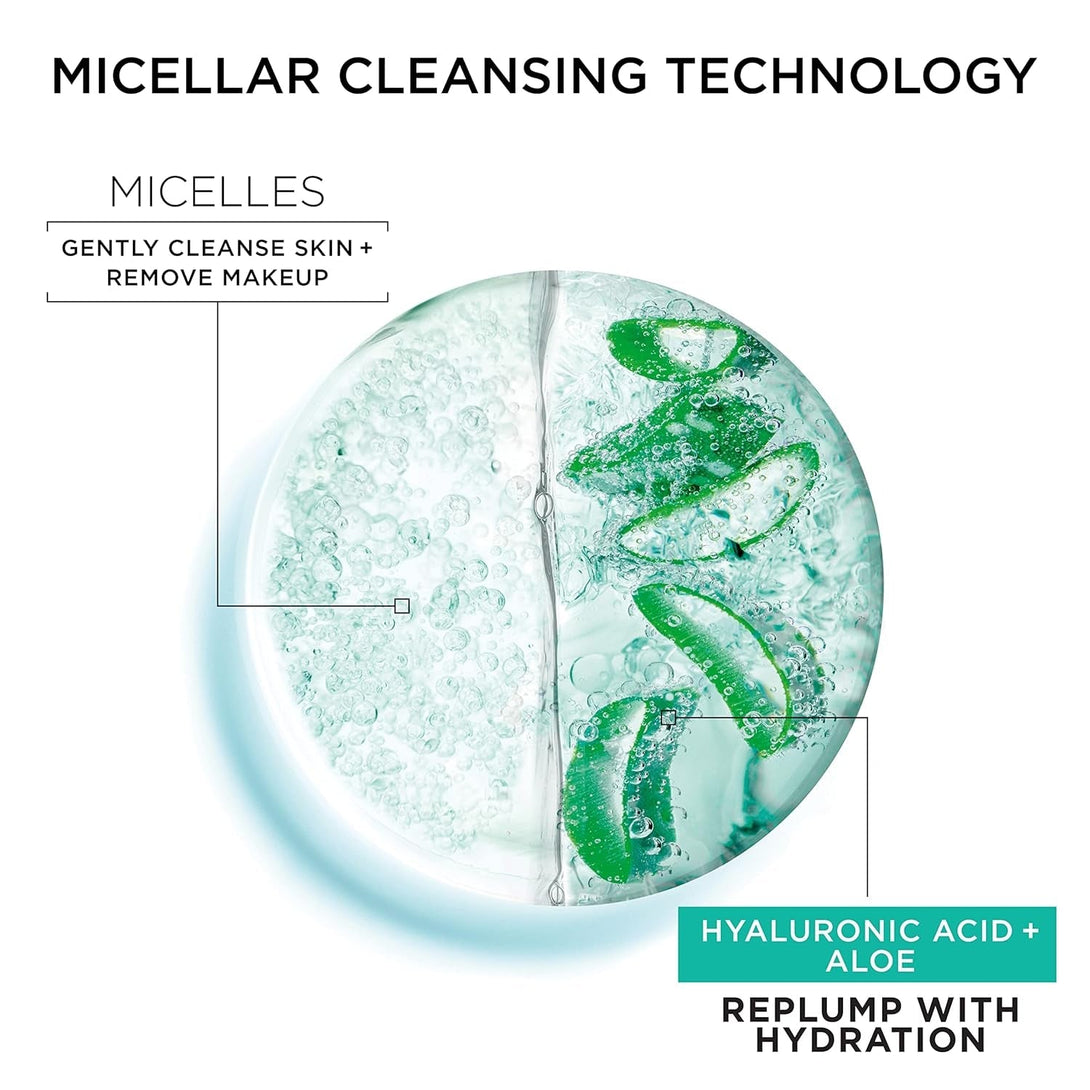 Garnier Micellar Water with Hyaluronic Acid, Facial Cleanser & Makeup Remover, Hydrating and Plumping, for All Skin Types, Vegan, Cruelty Free, 13.5 Fl Oz (400Ml), 2 Count