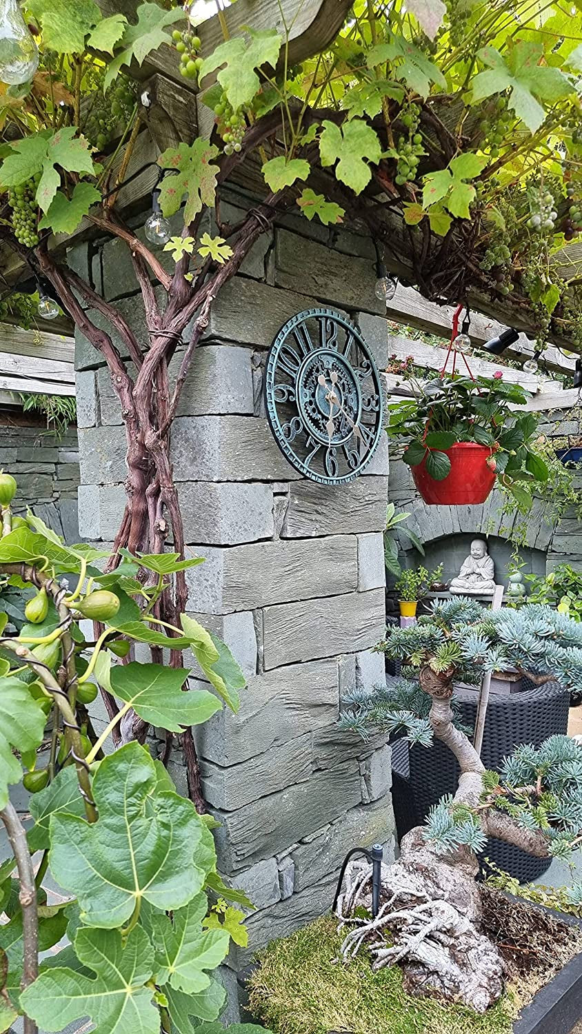 12 Inch Silent Non Ticking Outdoor/Indoor Wall Clock, Waterproof, Green, Retro Style