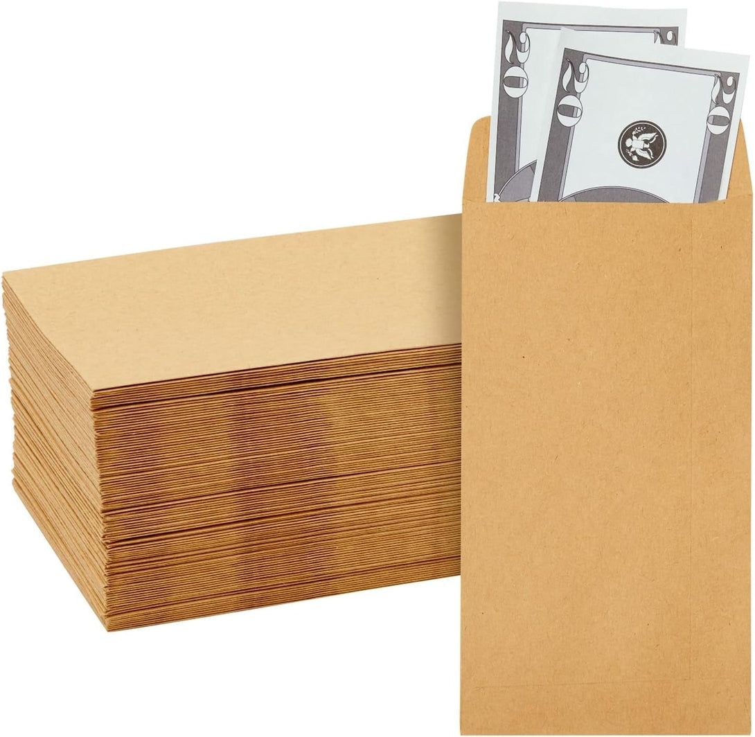 100 Pack Brown #7 Small Money Envelopes for Cash, 3.5 X 6.5 Inch Budgeting, Banks, Money Saving Challenges, Currency Envelopes for Coins, Budget Planning, 130 GSM