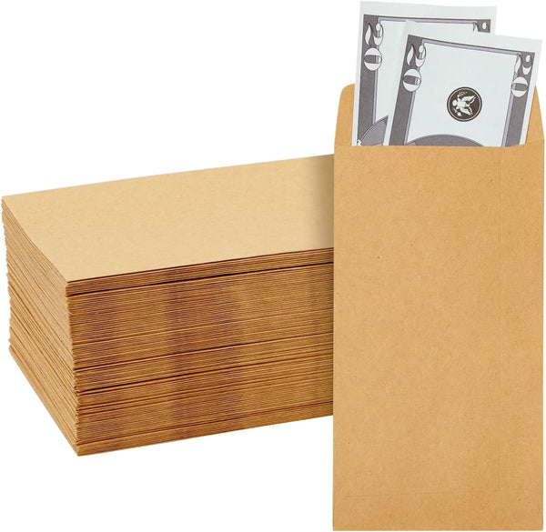 100 Pack Brown #7 Small Money Envelopes for Cash, 3.5 X 6.5 Inch Budgeting, Banks, Money Saving Challenges, Currency Envelopes for Coins, Budget Planning, 130 GSM