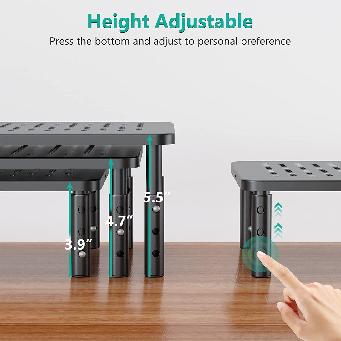 WALI Computer Monitor Stand for Desk, Adjustable Laptop Riser, Desk Monitor Stand underneath Storage for Office, Home, School Supplies (STT003), 1 Pack, Black