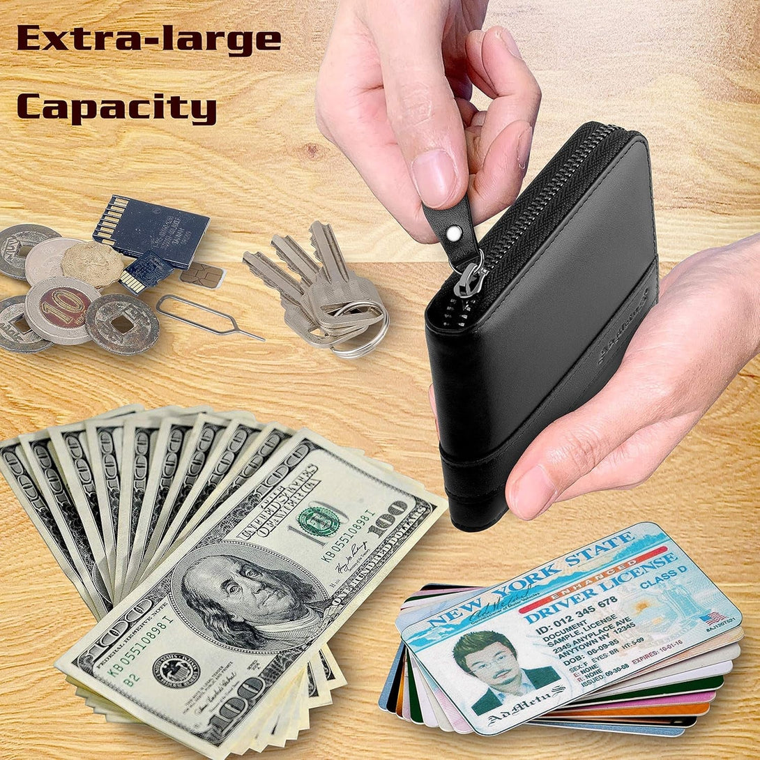 Admetus Men'S Genuine Leather Short Zip-Around Bifold Wallet