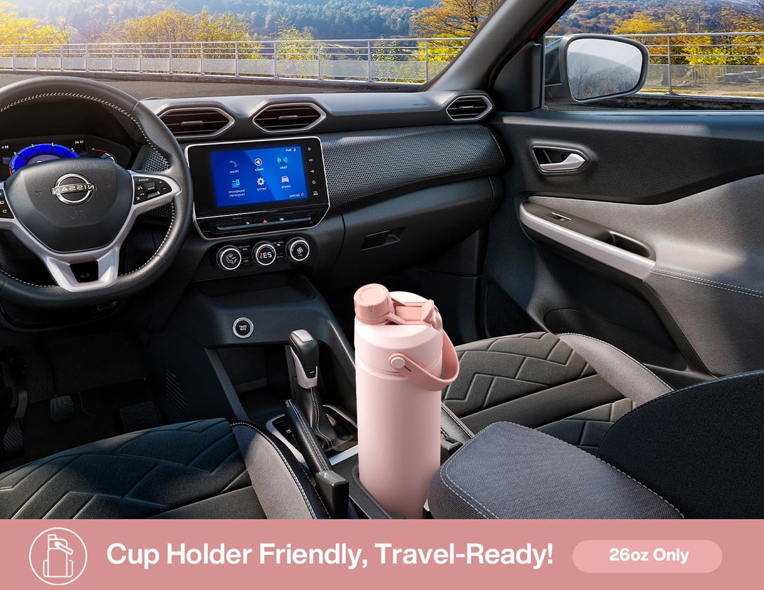 26 Oz Insulated Water Bottle with 2-In-1 Straw and Spout Lid, Keep Cold 24H, Leak-Proof, Fits in Car Cup Holder, Stainless Steel Water Bottle for Sports, Travel, and School (Cotton Candy)