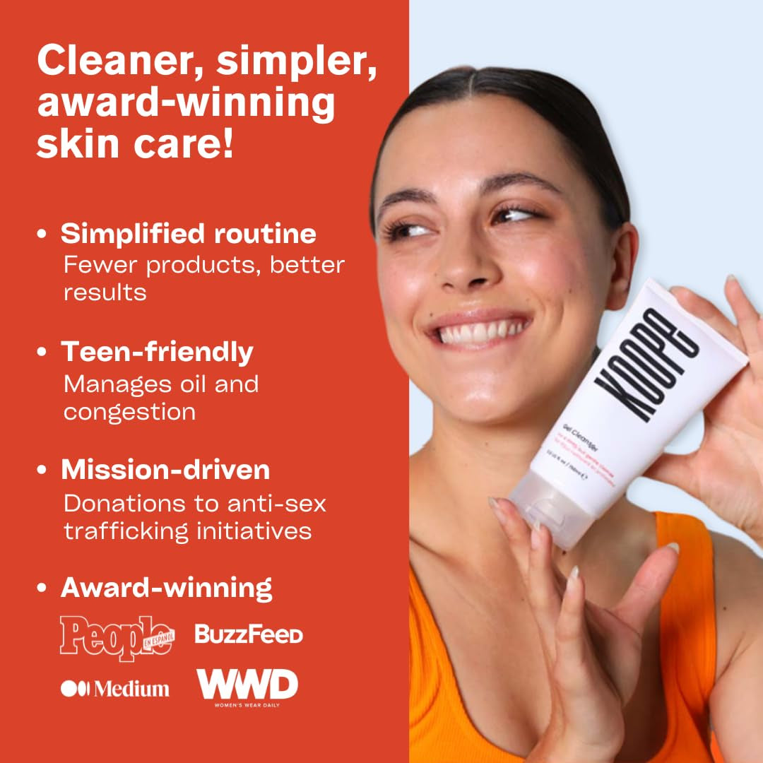 Koope Gel Face Wash, Cleanser for All Skin Types, Gentle, Soap-Free, Ph Balanced, Makeup Remover with Oat Amino Acids, Cucumber, Kiwi & Aloe, Free of Parabens, Sulphates & Fragrances, Vegan, 5.0 FL OZ