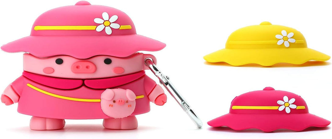 3D Cute Chic Cartoon Kids Teens Boys Girls Women Lovely Stylish Cross Body Bag Piglet Shape with Three Hats Soft Case for Airpod Pro 2019/Airpod Pro 2 Gen 2022(Pink Piglet)