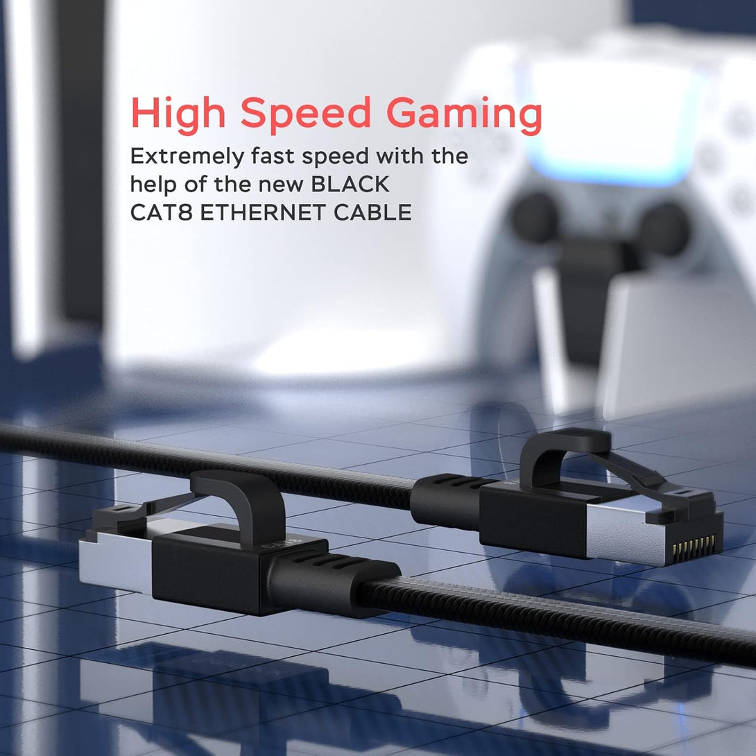 Smolink Ethernet Cable 50 Ft, Cat 8 Ethernet Cable with 40Gbps 2000Mhz High Speed Ethernet Cable, Shielded Heavy Duty SFTP RJ45 LAN Cable Patch Cord for Modem Router Gaming PC PS4/5/6 Xbox, Black