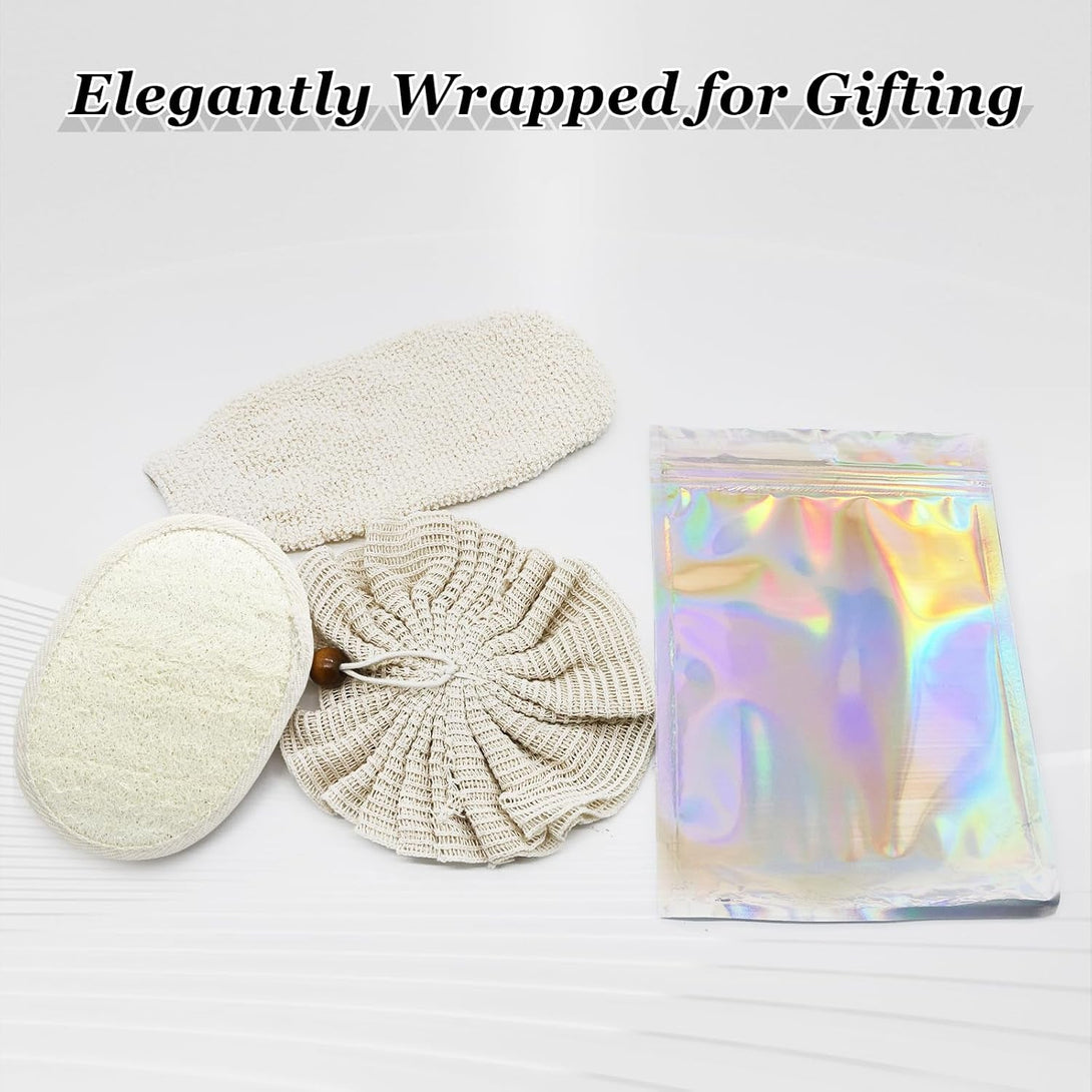 Natural Hemp Bath Mitts & Loofah Gloves Set - Exfoliating Shower Gloves for Women and Men, Organic Fiber Body Scrubber, Reusable Eco-Friendly Bath Accessories (3-Pack)