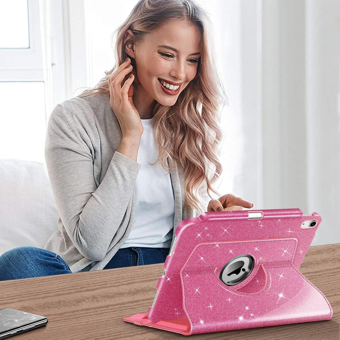 Fintie Rotating Case for Ipad (A16) 11Th Generation 11 Inch (2025), Ipad 10Th Generation 10.9 Inch (2022) - [Built-In Pencil Holder] 360 Degree Rotating Protective Stand Cover, Glittering Pink