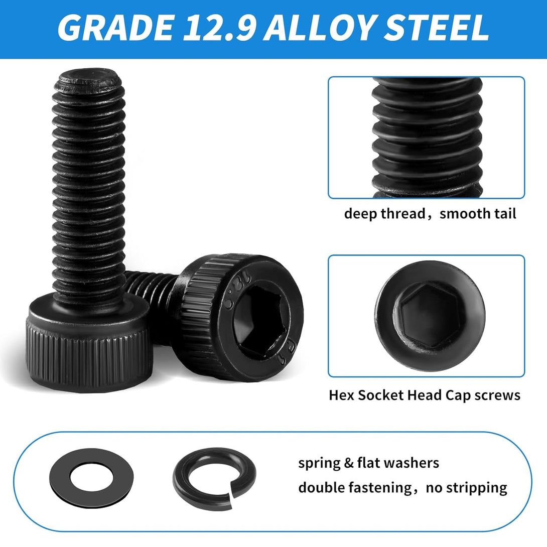 1760Pcs M2 M3 M4 M5 Metric Screw Assortment, Grade 12.9 Alloy Steel Hex Socket Head Cap Bolts and Nuts Kit, Black Zinc Plated and anti Rust Screw Set with 4 Pcs Hex Wrenches