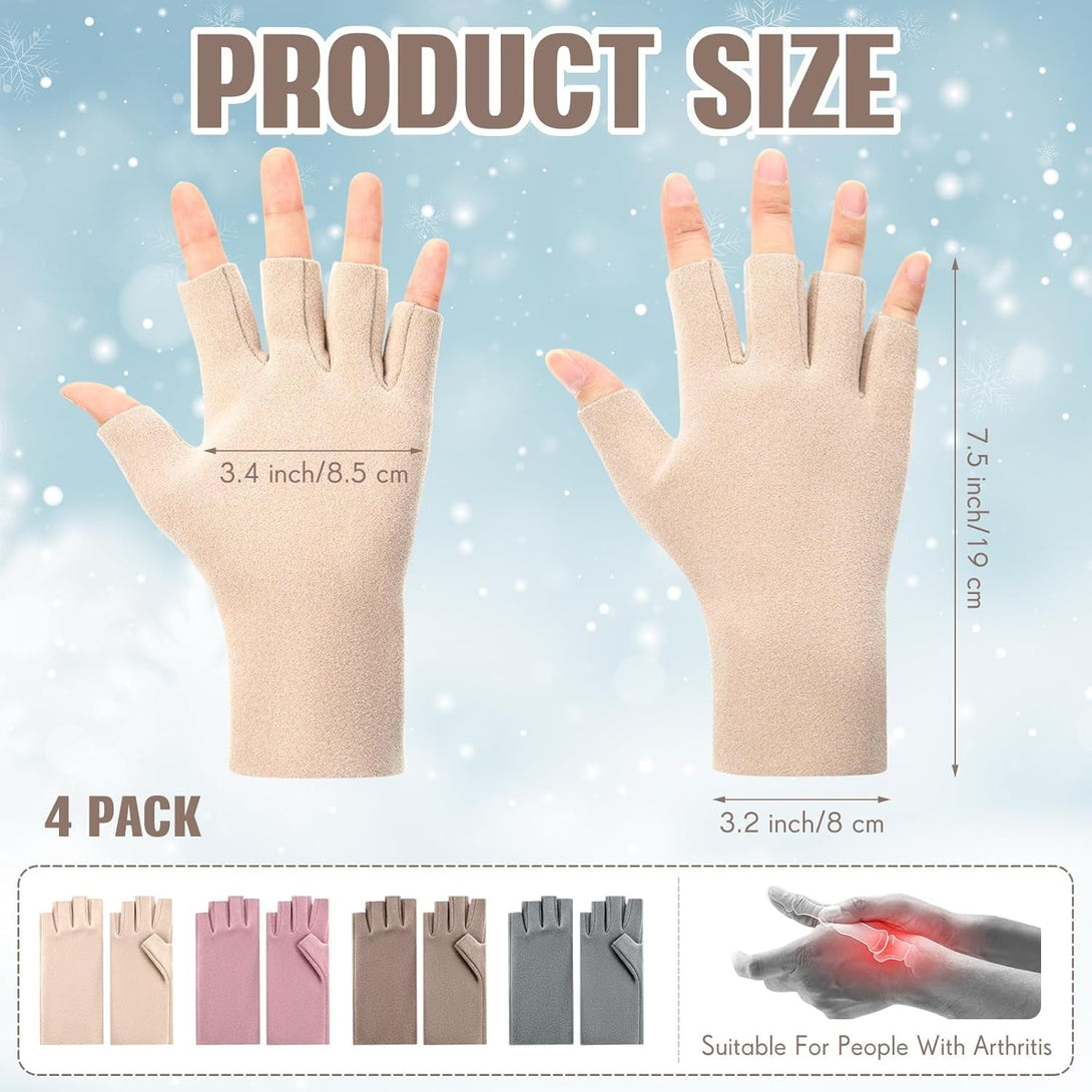 Geyoga 4 Pairs Winter Fingerless Gloves Touchscreen Texting Gloves Self Heat Arthritis Compression Gloves(Multicolor)