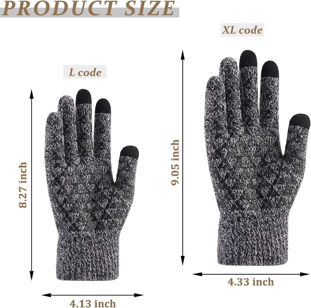 Andiker Winter Knit Gloves, Men Women Touch Screen Cold Weather Gloves, Full Finger Soft Warm anti Slip Gloves for Hiking