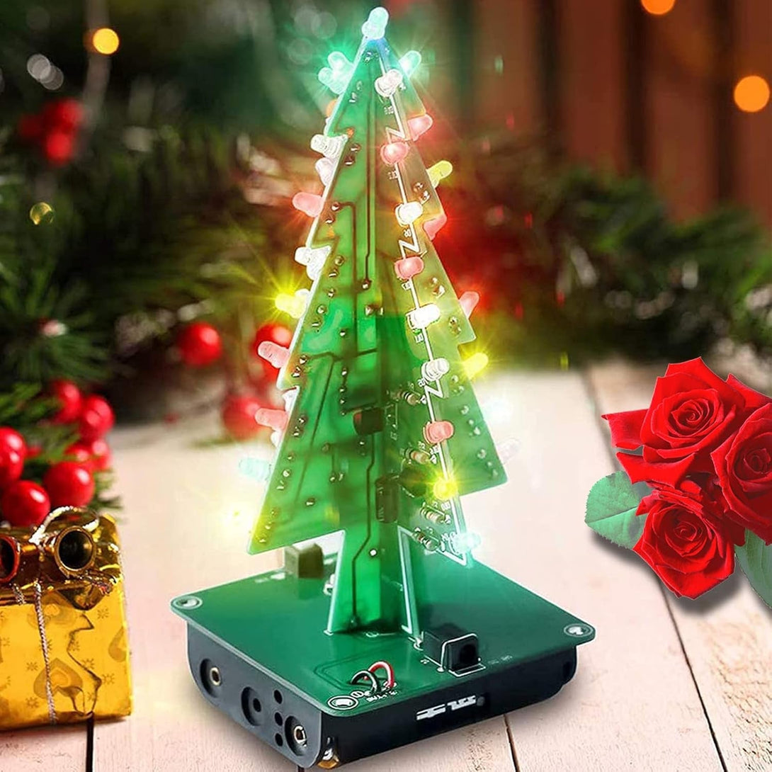 3D Xmas Christmas Tree DIY Model Assemble Kit with 7 Color Flashing RGB LED Circuit Funny Electronic Science Experiment Kit STEM Project PCB Board for Student Teens Soldering Practice Learning
