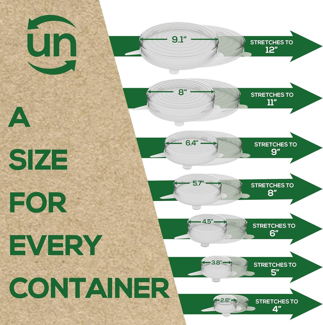 Unwasted Reusable Silicone Lids (Variety Pack) – Upgrade Your Kitchen Gadgets with Our Silicone Covers for Food Storage – Reusable Silicone Stretch Lids and Food Covers for Containers (Pack of 7)