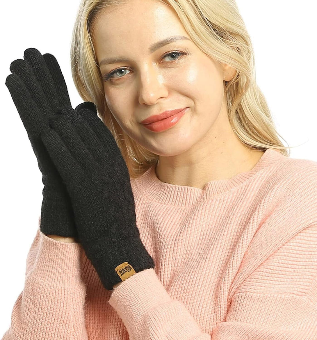Vigrace Women'S Winter Warm Touch Screen Gloves Cable Knit Wool Fleece Lined Touchscreen Texting Mittens for Women