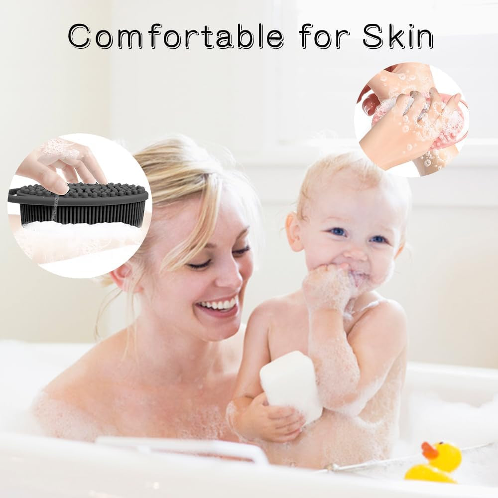 3 Pack Silicone Body Scrubber, Silicone Loofah Exfoliating Soft Body Scrubber, Silicone Body Brush Bath Shower Scrubber for Body, 2 in 1 Bath and Shampoo Wash Brush for Skin Exfoliation Men Women