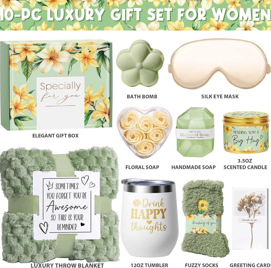 Birthday Gifts for Women Self Care Gifts, Vanilla Coconut Relaxing Spa Gifts Basket Bath Set Get Well Gifts Care Package Mothers Day Gifts for Mom Her Women Sister Friend Wife Grandma W/ Blanket