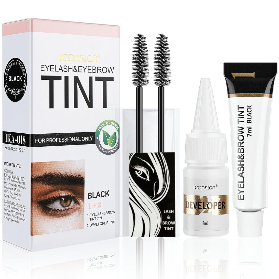 2-In-1 Eyelash & Eyebrow Kit, Professional Lash & Brow Color Kit, Lasting for 6 Weeks DIY Hair Coloring for Salon Home Use 7Ml (Black)