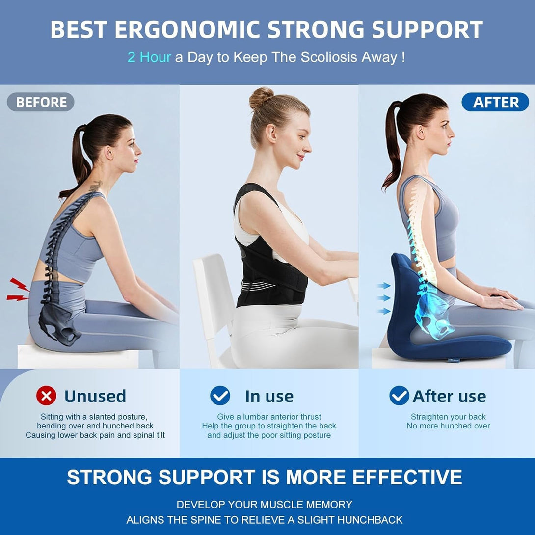 Back Brace Posture Corrector for Men & Women – Full Back Support with Adjustable Spine Alignment – Relieves Upper & Lower Back Pain, Hunchback, Scoliosis, Thoracic Support – Improves Posture (Small)