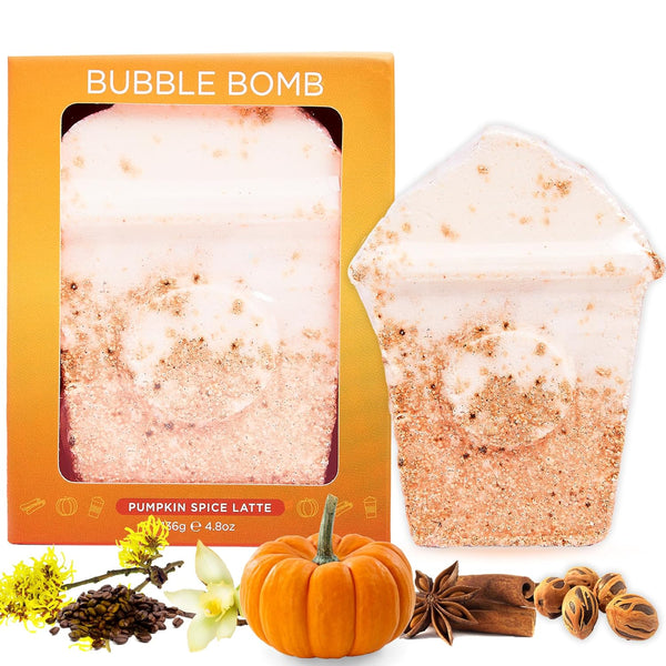 Pumpkin Spice Latte Bath Bomb for Women & Girls (Giftable Packaging) – Natural Relaxing Fall Bubble Bombs - Luxury Vanilla, Coffee, Cinnamon & Pumpkin Scented