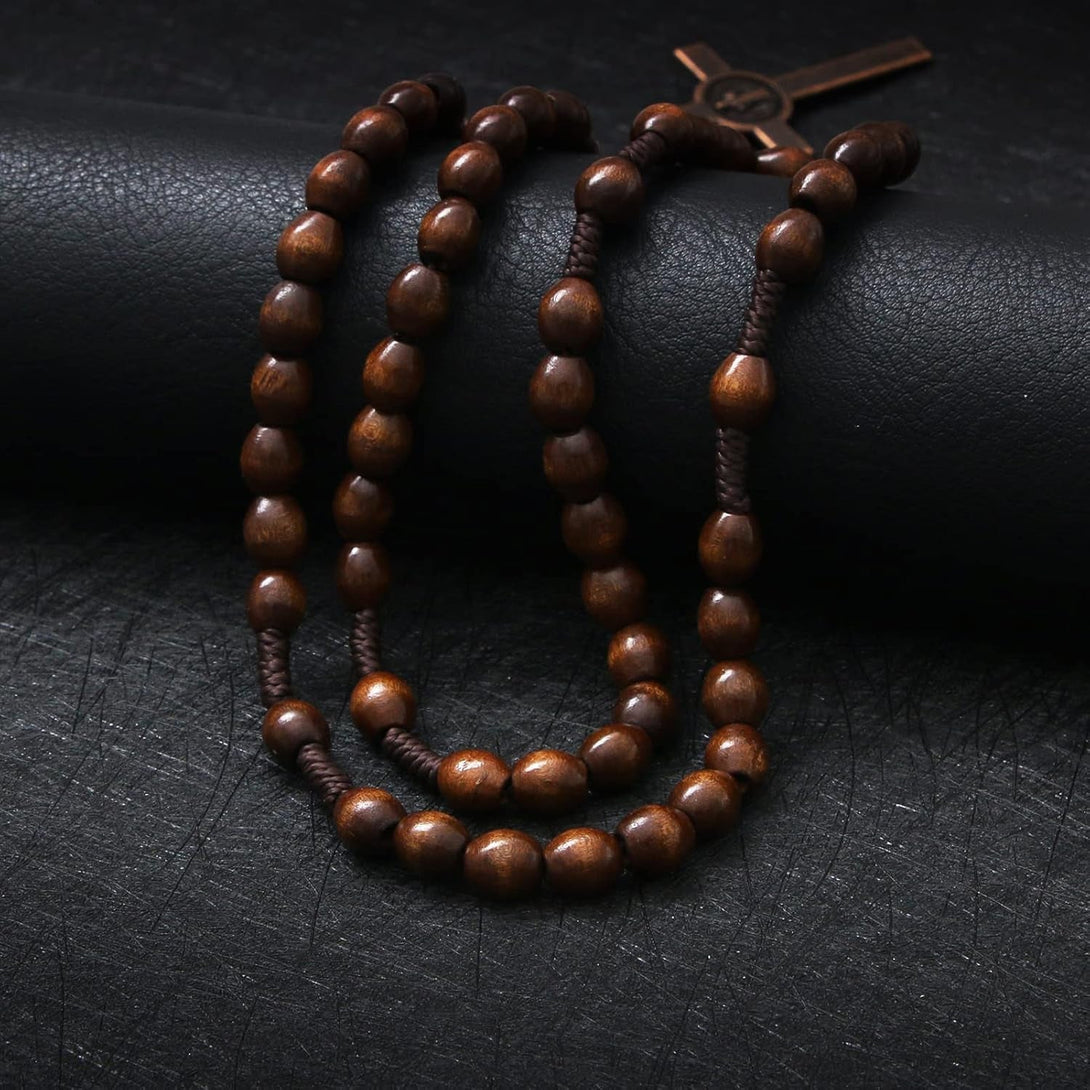 KOMI Handmade Wooden Catholic Rosaries, Rosary Beads Necklace from Bethlehem Wood Christian Prayer Holy Soil Medal & Metal Cross for Catholic or Christian Gift
