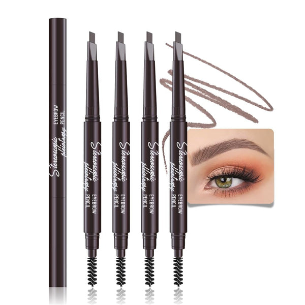 4 Pcs Ultimate Eyebrow Retractable Definer Pencils,Dual-Sided Natural Soft Textured Eyebrow Pencil, for Daily Look Eyebrow Makeup,Brow Brush,Fine Tip Lapiz De Cejas-Medium Brown