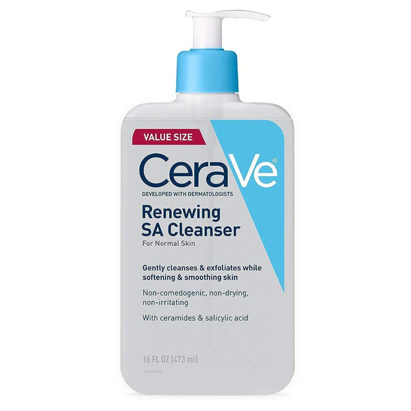 Cerave Renewing Salicylic Acid Cleanser, Formulated with Hyaluronic Acid, Niacinamide, & Ceramides, Gentle BHA Exfoliating Face Wash Smooths & Softens Skin, Non Comedogenic & Fragrance Free, 16 Ounce