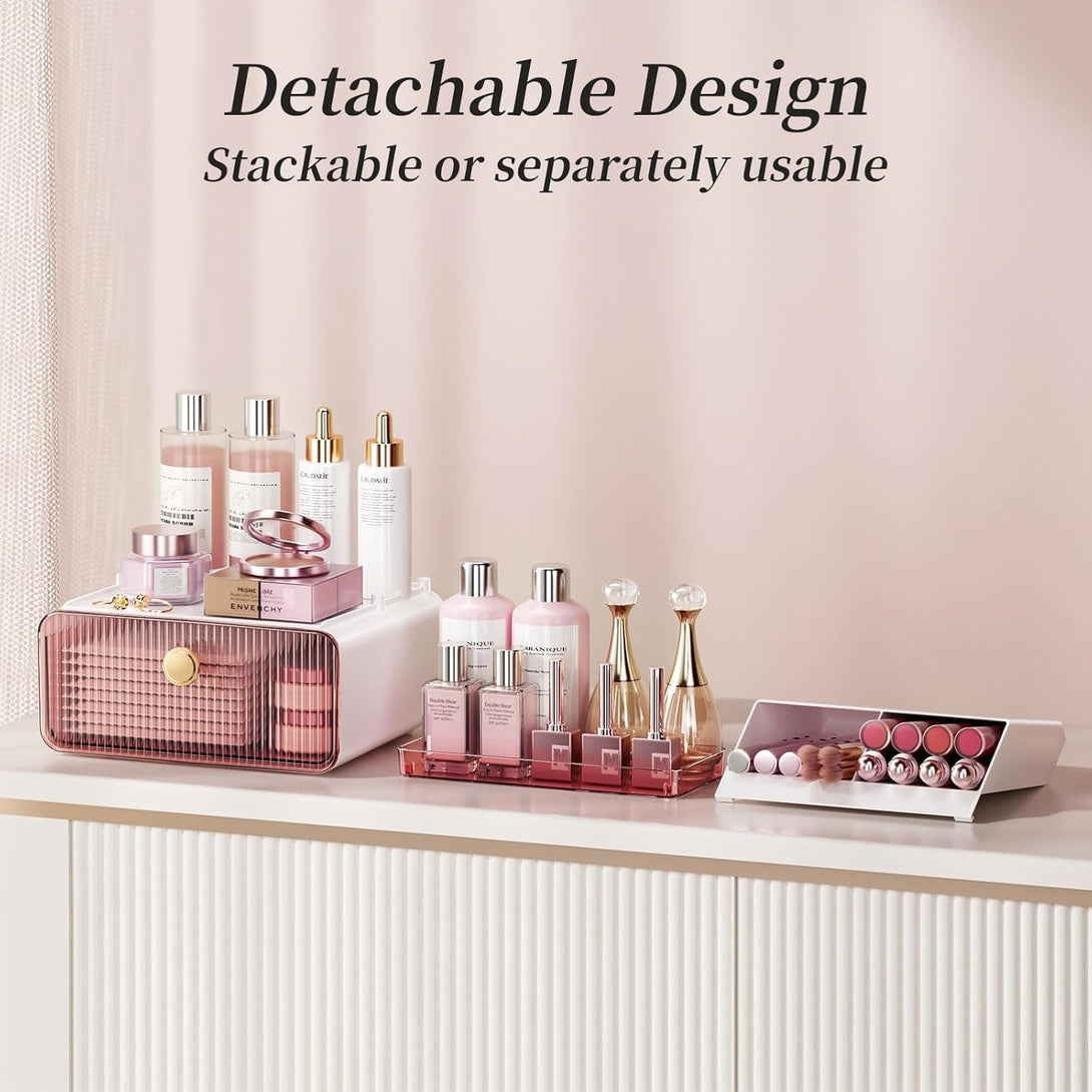 2-Tier Makeup Organizers Countertop,Versatile Bathroom Counter Organizer,Cosmetic Make up Organizers for Vanity,Cute Skincare Organizer (Blush)